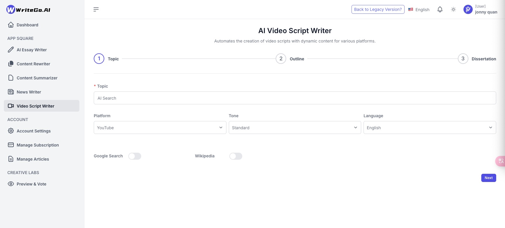 AI Video Script Writer